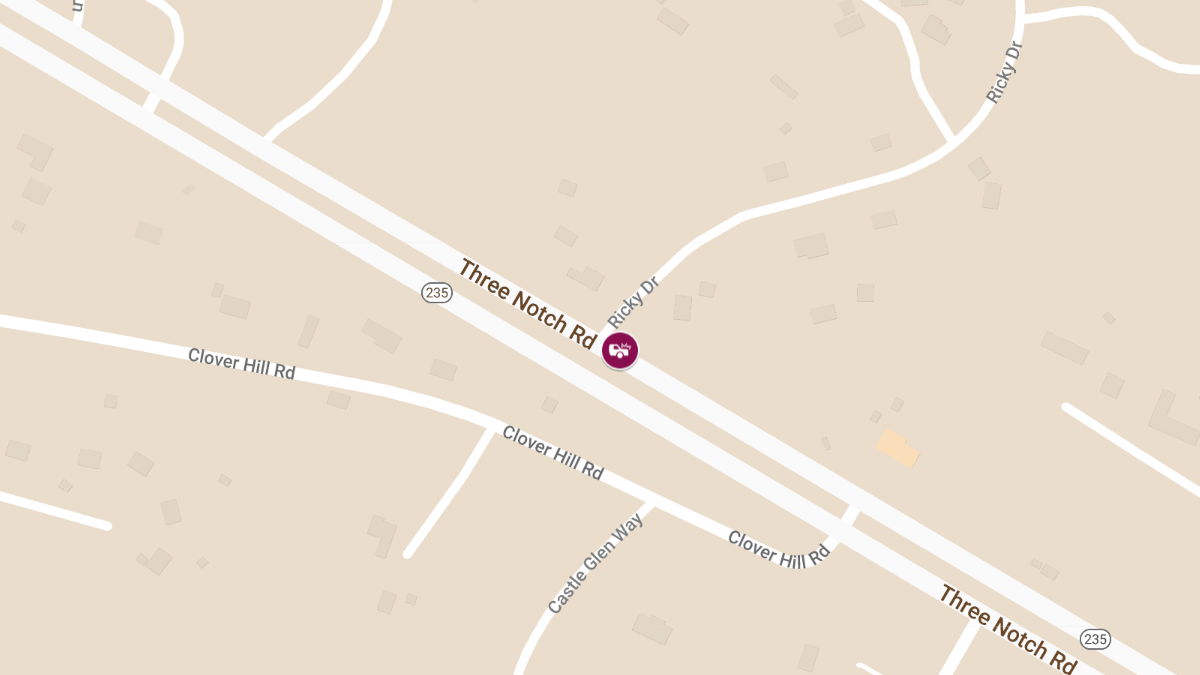 One Injured in Rear-End Collision on Three Notch Rd near Ricky Dr