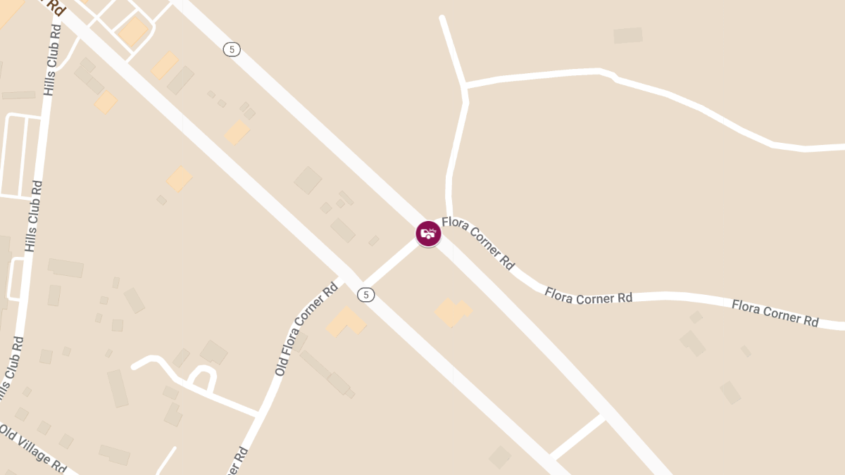 Two-Vehicle Accident at Three Notch Rd and Flora Corner Rd