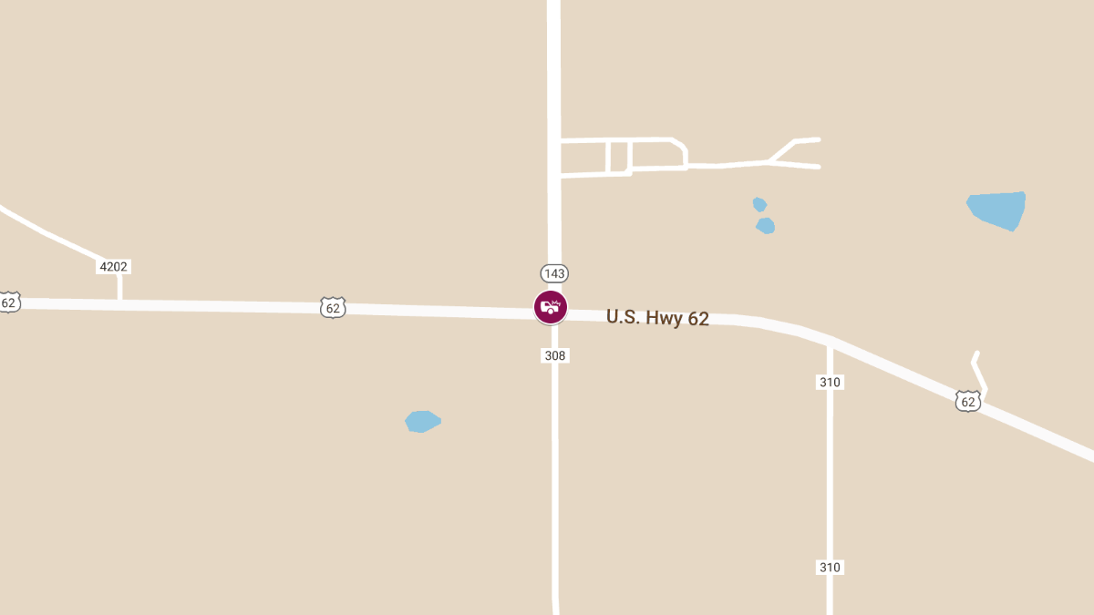Two vehicle Accident on Hwy 62 WB at State Highway 143