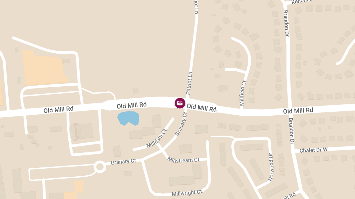 Crash at Granary Ct and Old Mill Rd
