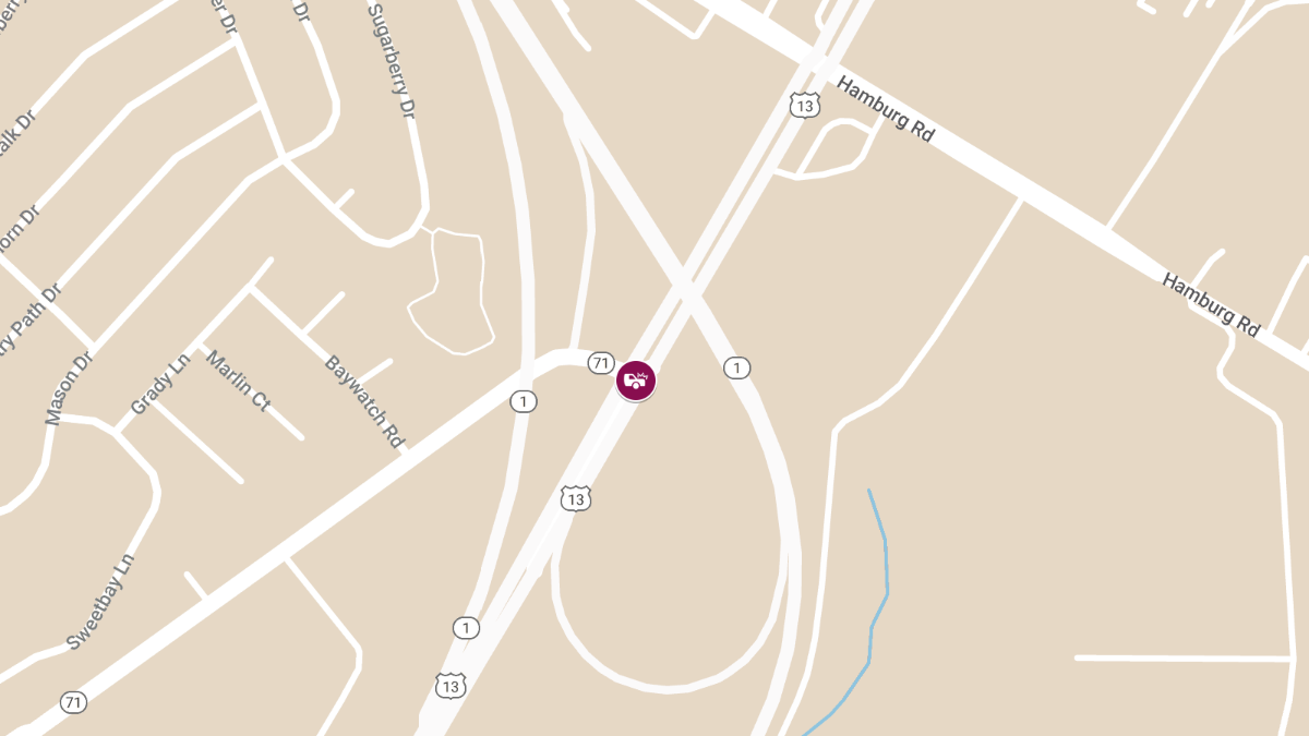 Crash with Injuries Blocking Route 13 at Red Lion Road