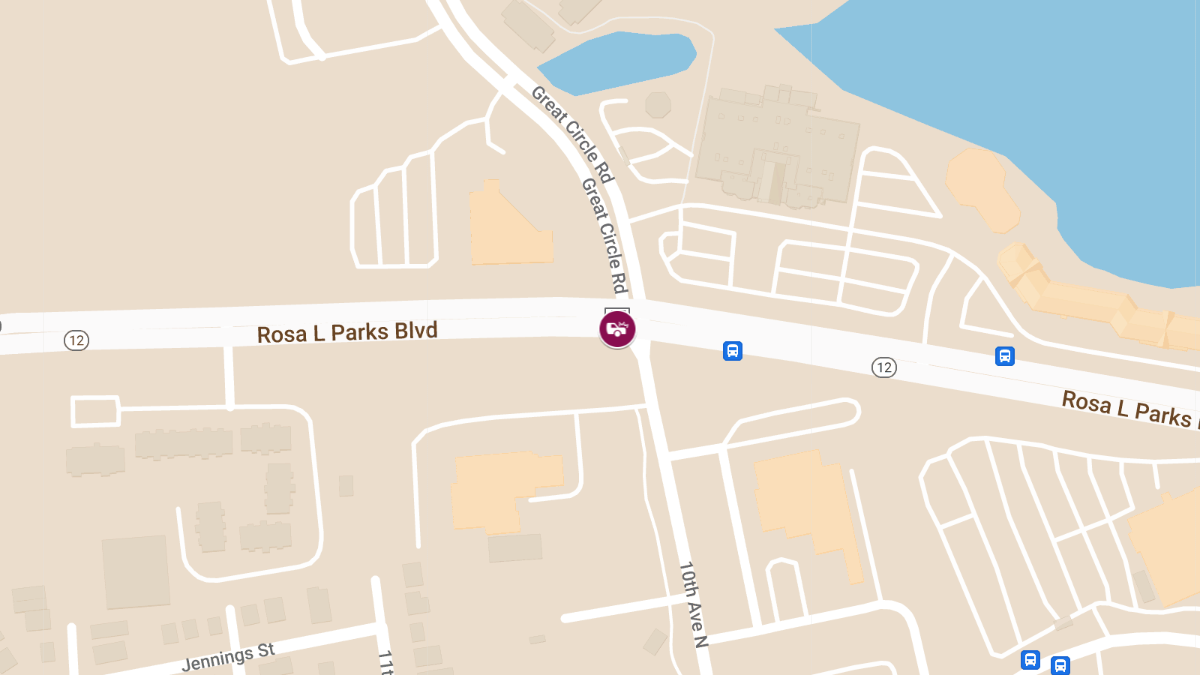 Crash with Injuries at Rosa L Parks Blvd and Great Circle Rd