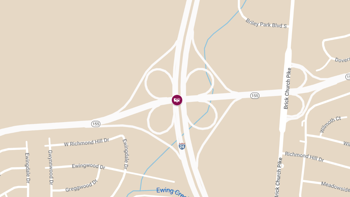 Crash with Injuries on I-24 W Between Briley Parkway and I-440 Split