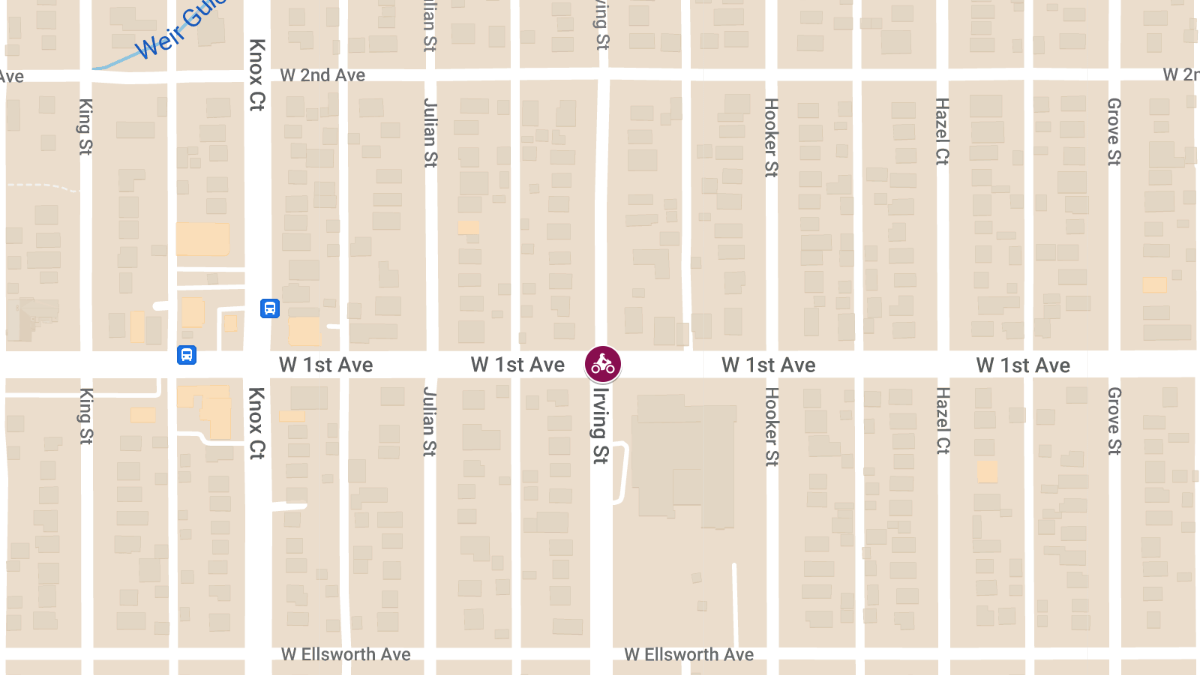 Motorcycle Accident at W 1st Ave and Irving St causes Injuries