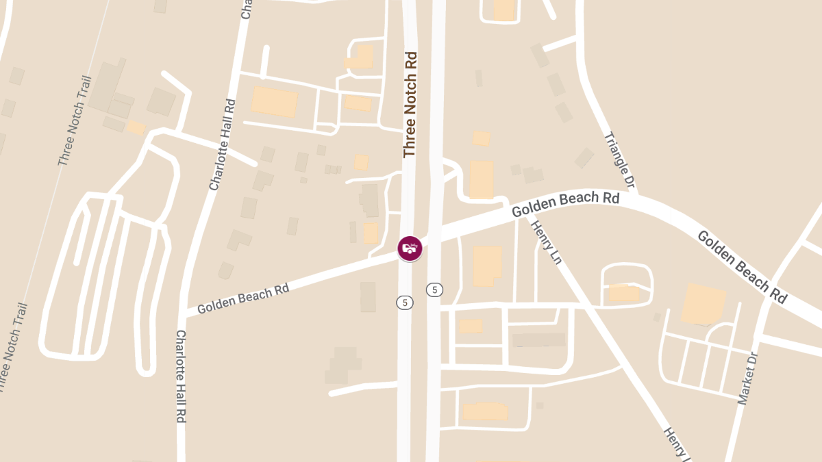 Vehicle Collision at Three Notch Rd and Golden Beach Rd