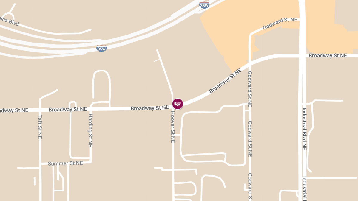Vehicle Collision with Injuries at Hoover St NE and Broadway St NE
