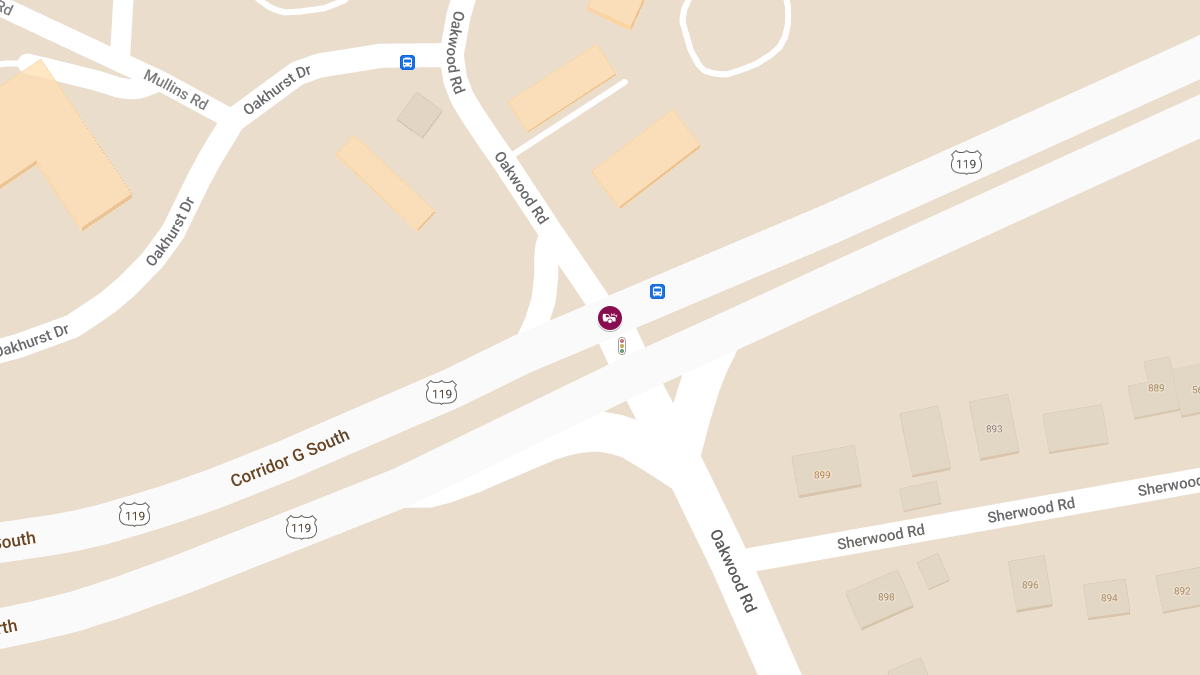 Crashes with Injuries at Corridor G & Oakwood Rd