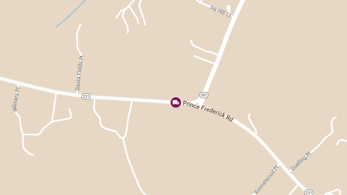 Fatal Crash Involving Trash Truck at Prince Frederick Rd and Brandywine Rd