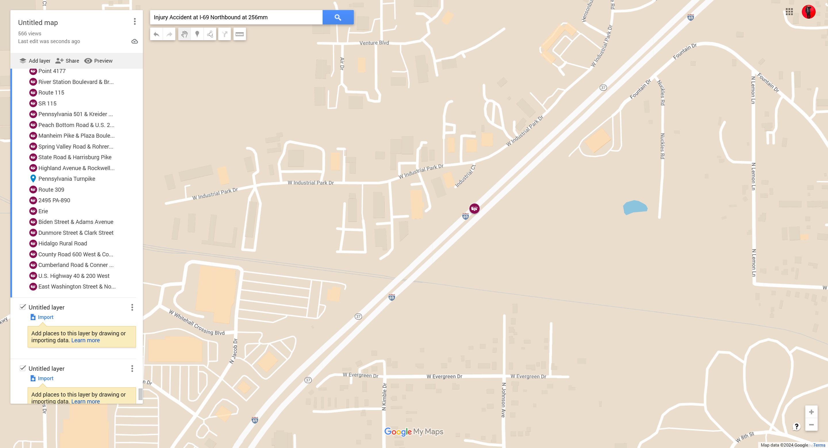 Injury Accident at I-69 Northbound at 256mm
