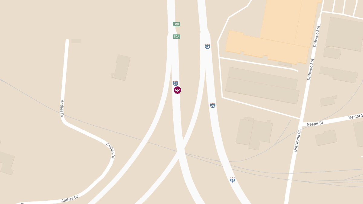 Injury Crash at Exit 50B on I-24 E near I-40 and I-65 Interchange