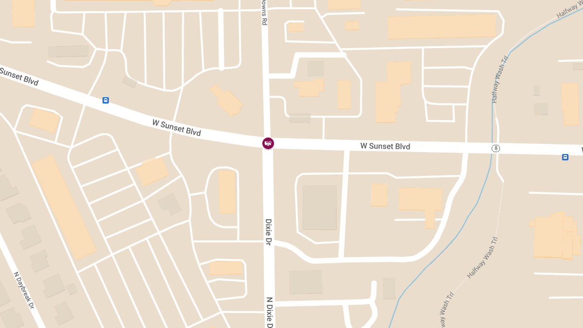 Injury Crash at Sunset Blvd & Dixie Dr Blocking Westbound Traffic
