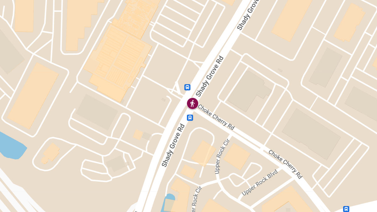 Pedestrian Injured in Collision at Shady Grove Rd & Choke Cherry Rd