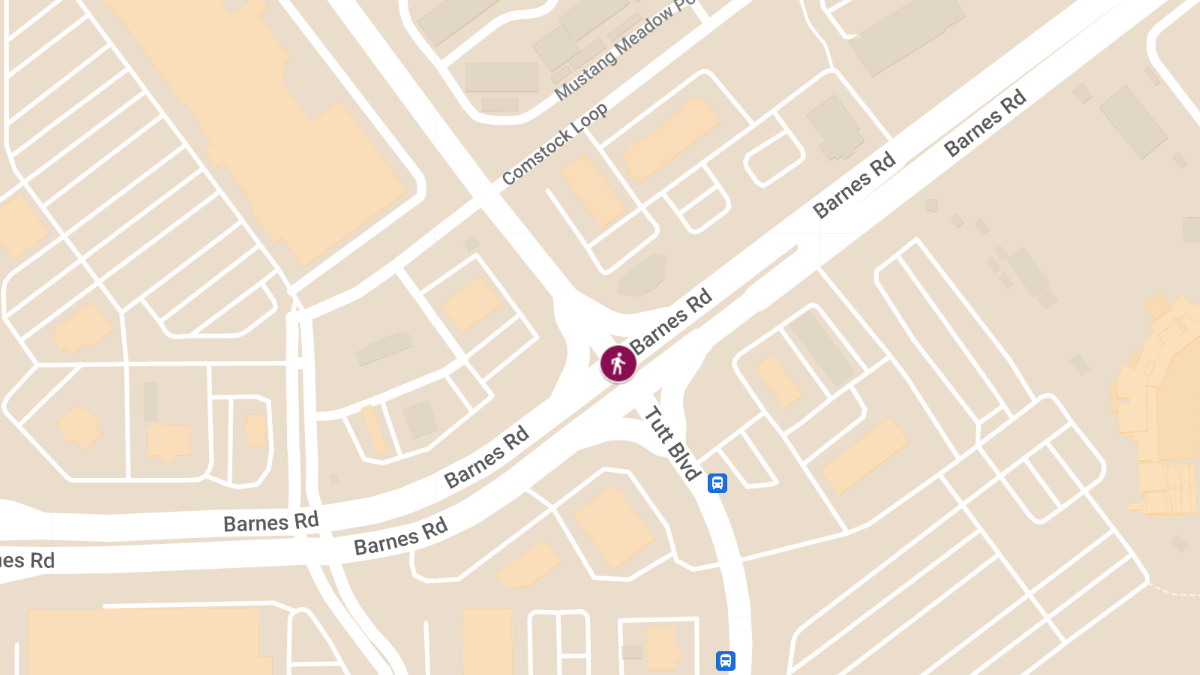 Pedestrian Injured in Crash at Barnes Rd & Tutt Blvd