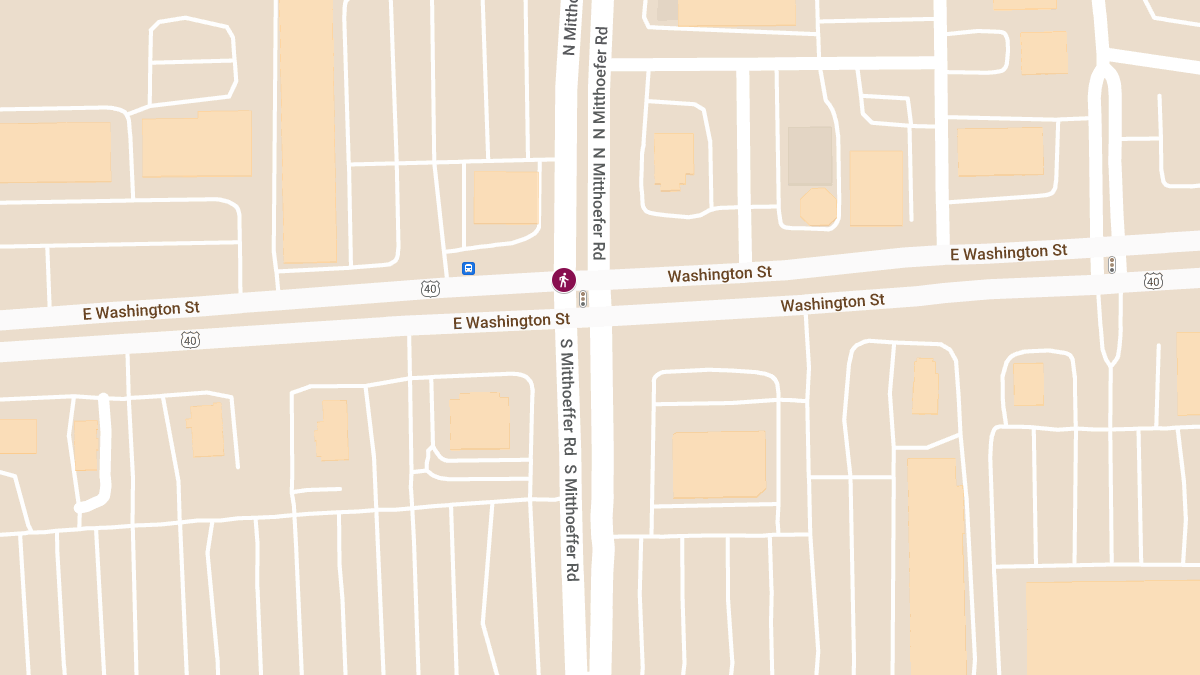 Pedestrian Injured in Crash at E Washington St & N Mitthoeffer Rd