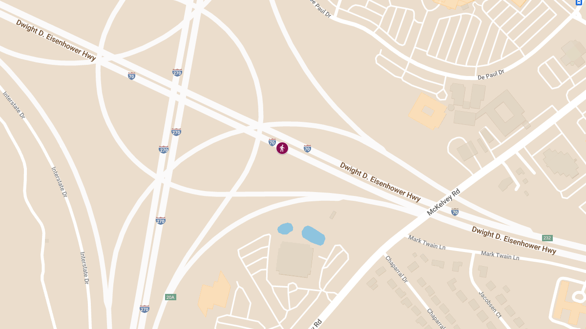 Pedestrian Struck by Vehicle on Westbound Interstate 70, East of Interstate 270