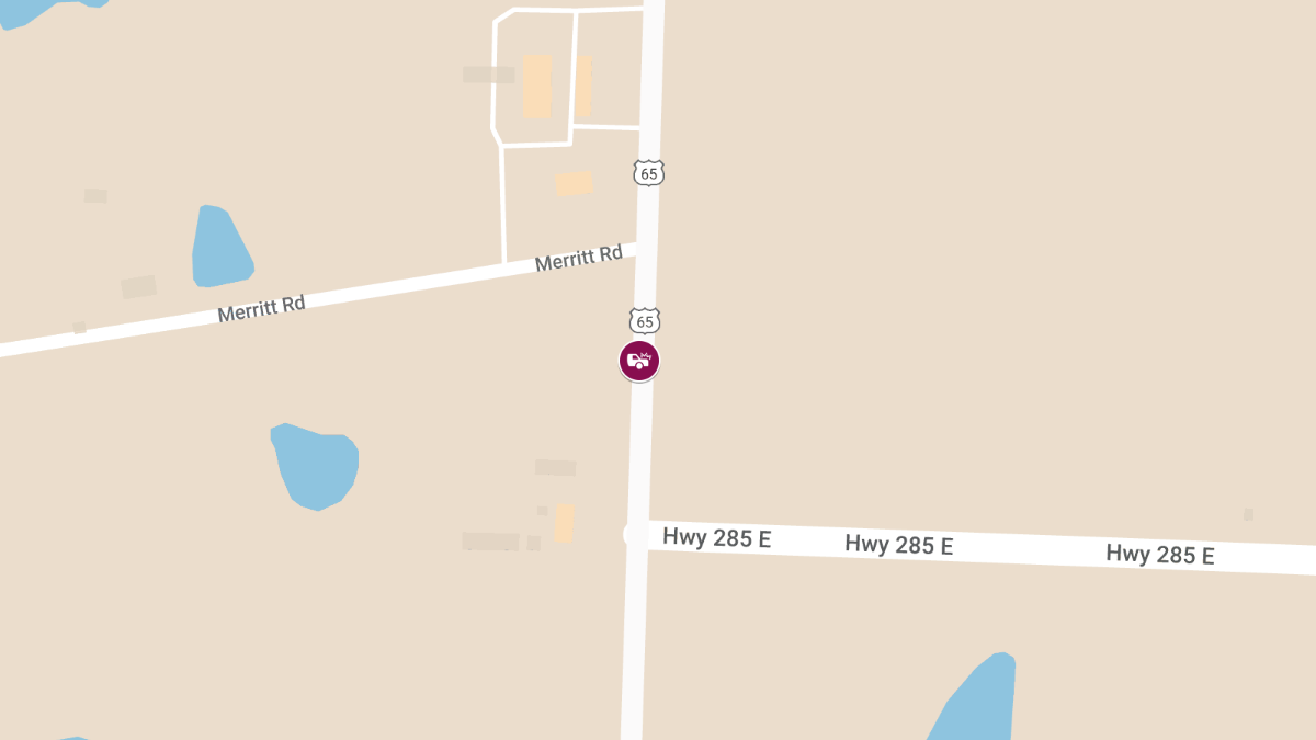 Two-Vehicle Accident with Injuries on SB U.S. Highway 65 Near State Hwy 285