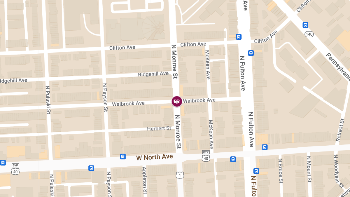 Vehicle Collision with Injuries at N Monroe St & Walbrook Ave