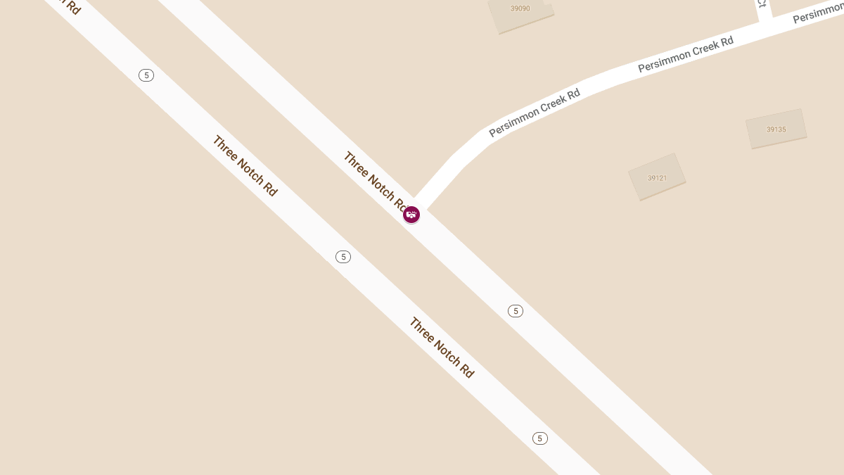 Vehicle Crash with Injuries at Three Notch Rd & Persimmon Creek Rd