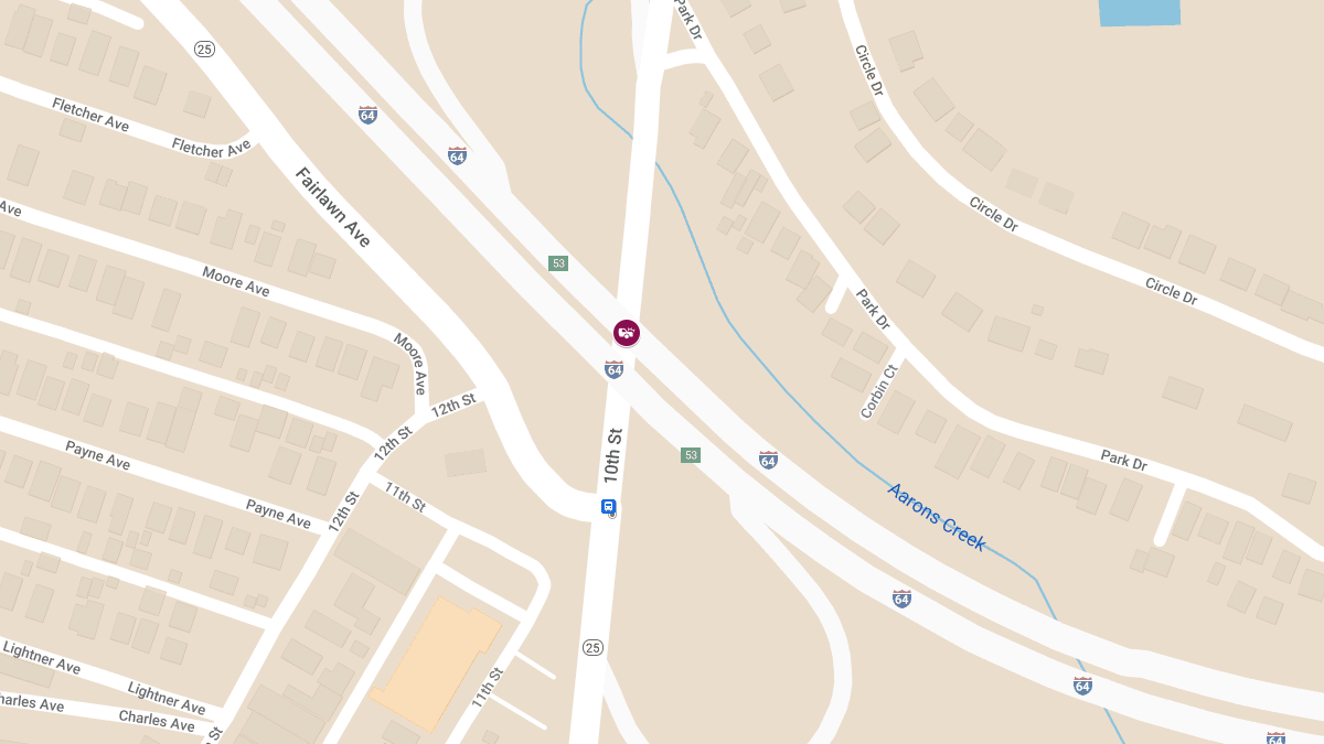 Accident with Injuries at 10th St & Dunbar Exit on I-64 West