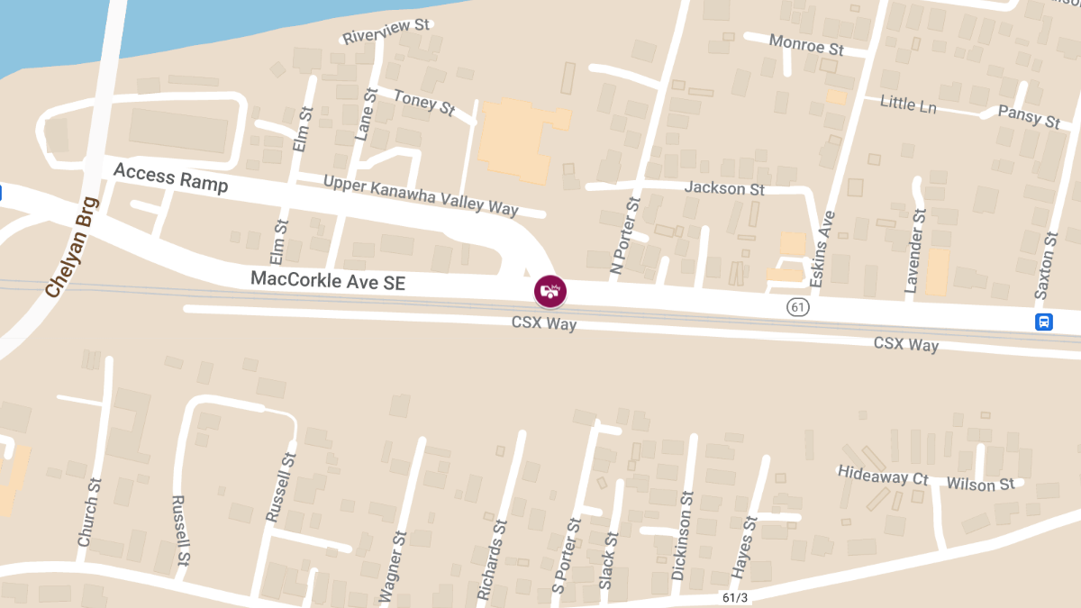 Collision with Injuries at Chelyan Bridge Access & MacCorkle Ave SE