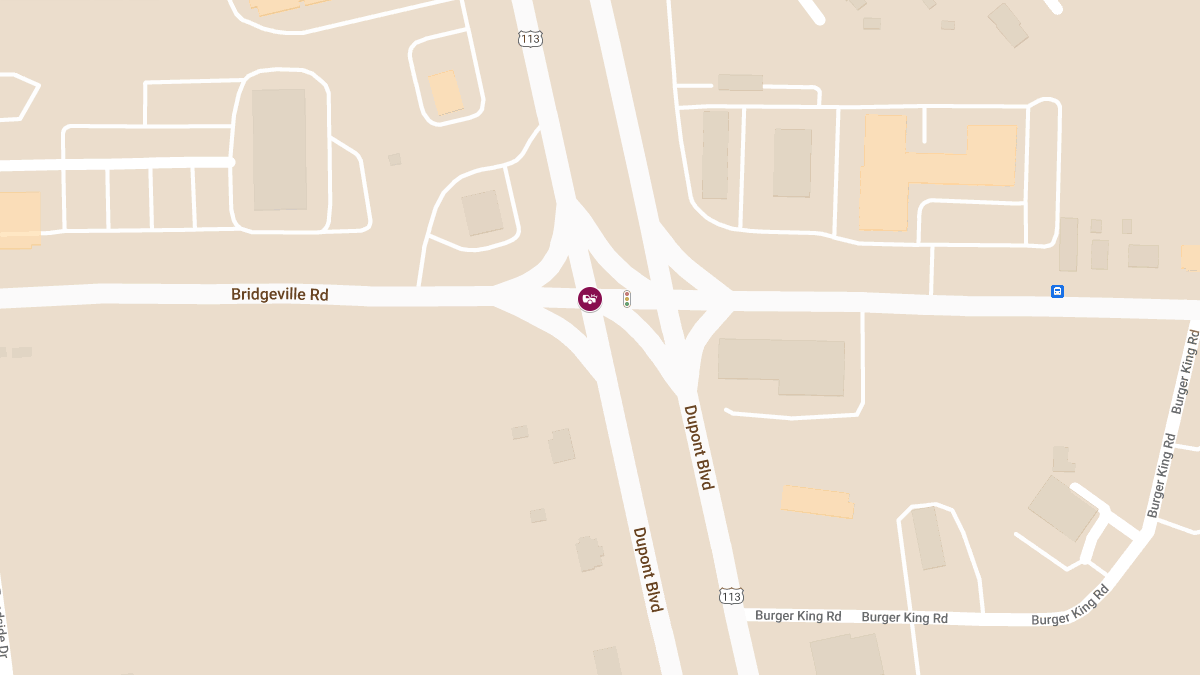 Collision with Injuries at Dupont Blvd & Bridgeville Rd