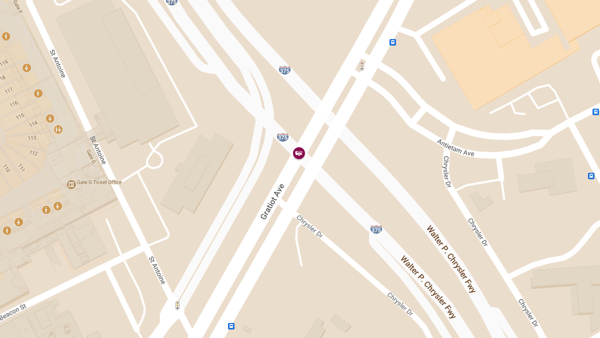 Collision with Injuries at I-375 N & Gratiot Ave in Lower East Central