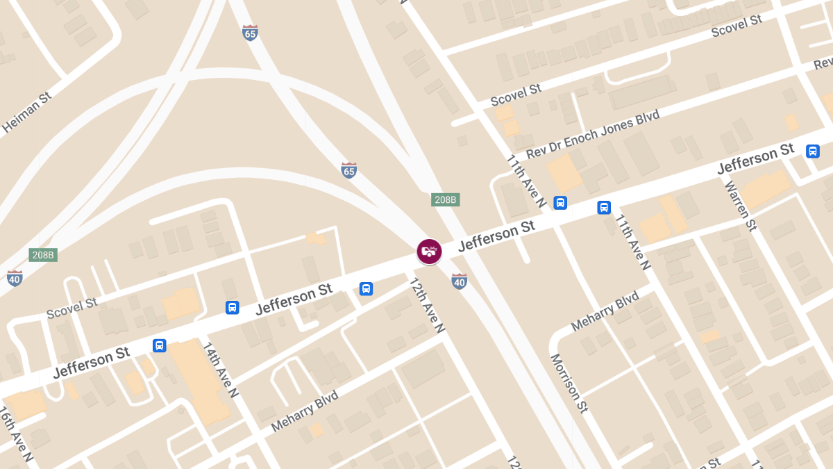 Crash with Injuries at MM 206 on I-40 E Near Jefferson St and I-65 Split