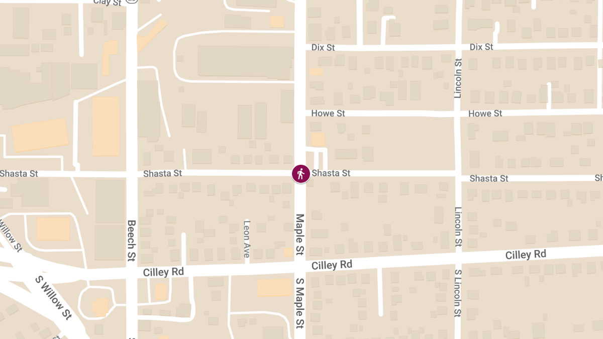 Injuries in Vehicle vs Pedestrian Accident at Shasta St & Maple St