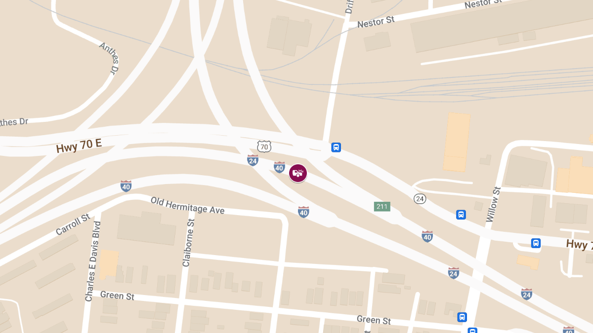 Injury Accident at MM 211 on I-40 W Between Fesslers Ln & Hermitage Ave