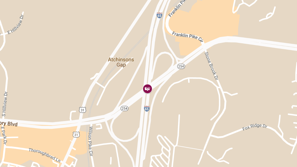 Injury Collision at Exit 74A I-65 S (E/B Old Hickory Blvd Exit)