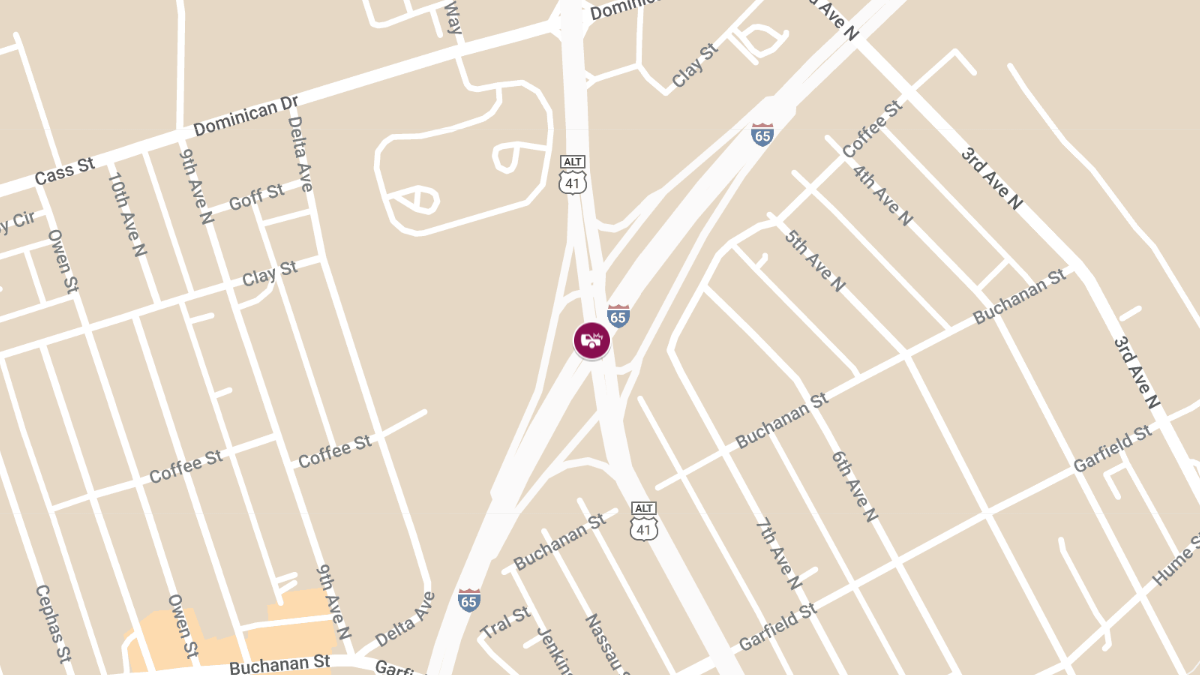 Injury Collision at MM 86 on I-65 S Between I-24 Split and Rosa L Parks Blvd