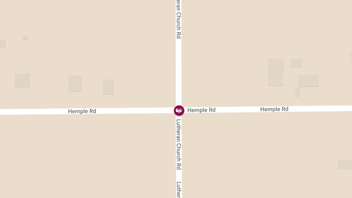 One Injured in Crash at Hemple Rd and S Lutheran Church Rd