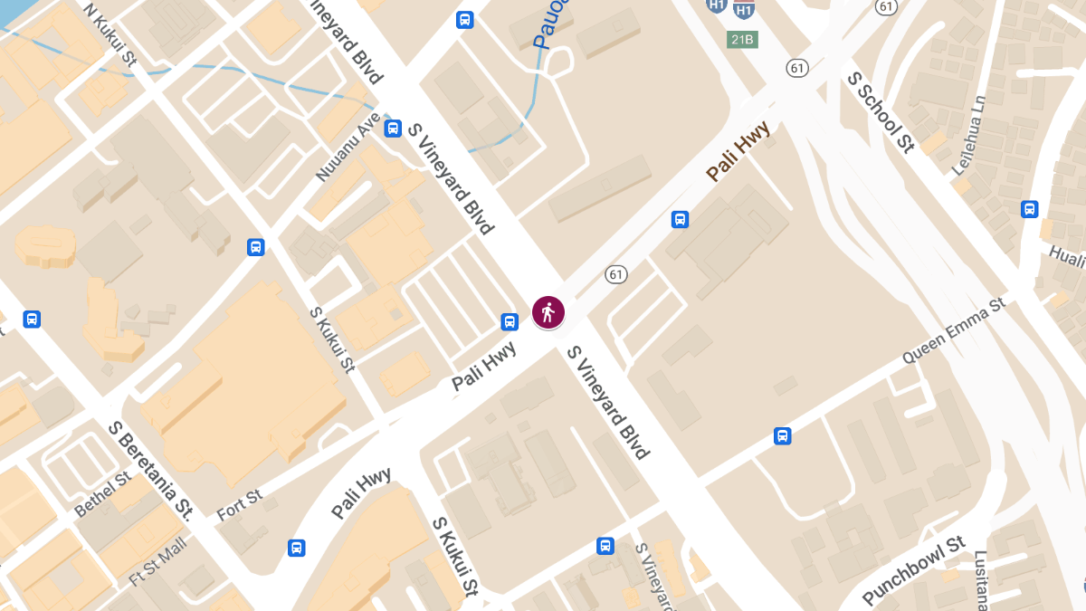 Pedestrian Crash with Critical Injuries at Vineyard Blvd & Pali Hwy