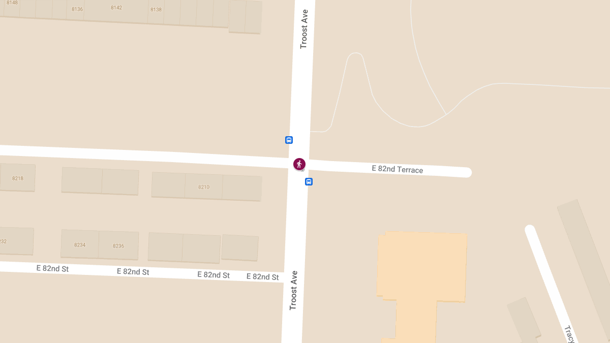 Pedestrian Struck by Hit-and-Run Vehicle at Troost Ave & E 82nd Terrace