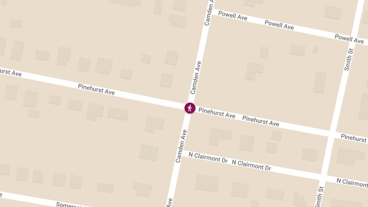 Pedestrian Struck in Crash at Camden Ave & Pinehurst Ave