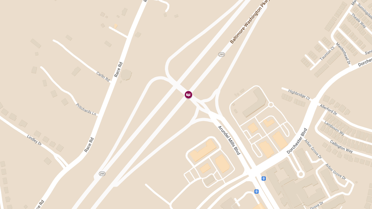 Police-Involved Crash with Entrapment at Arundel Mills Blvd and NB RT-295