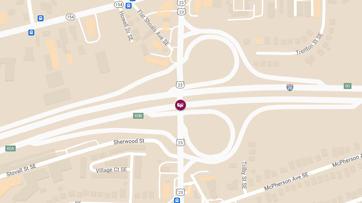 Rollover Collision With Injuries at I-20 W & Moreland Ave SE