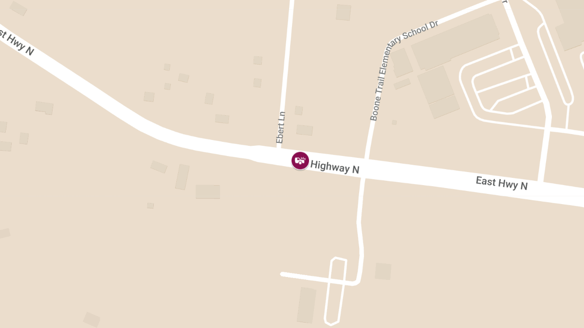 Two-Vehicle Crash with Injuries on WB Route N East of Ebert Ln