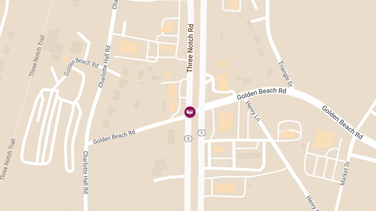 Vehicle Collision with Injuries at Golden Beach Rd & Three Notch Rd