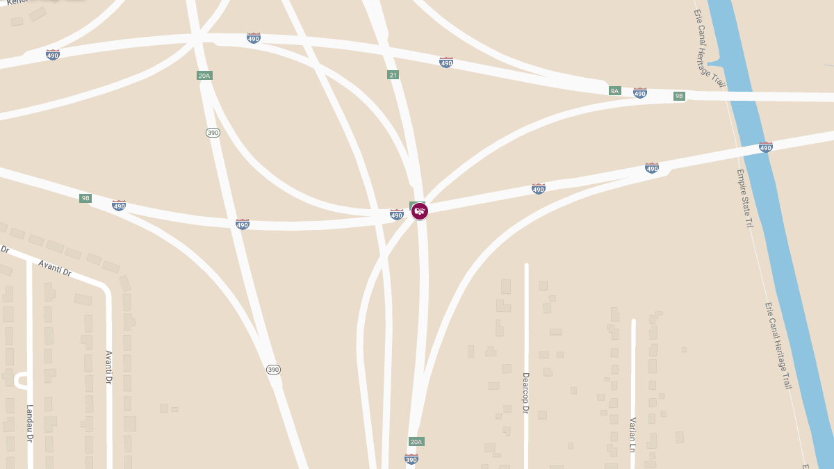 Accident with Injuries Reported on I-490 EB at I-390Exit 9