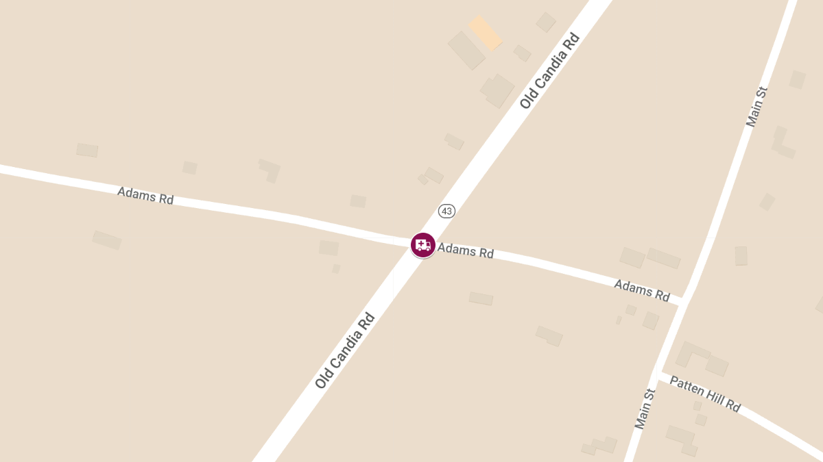Ambulance Off the Road During Transport on Old Candia Rd & Adams Rd