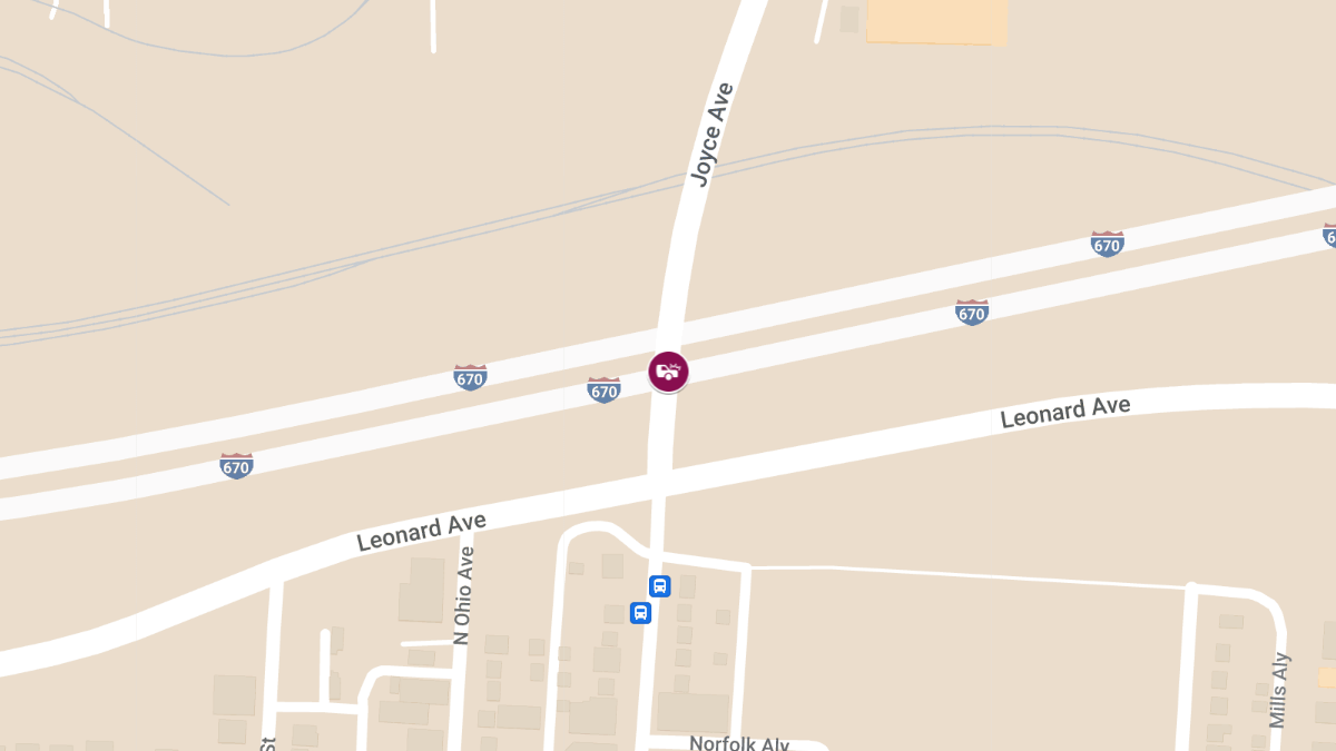 Collision with Injuries on I-670 W at Joyce Ave