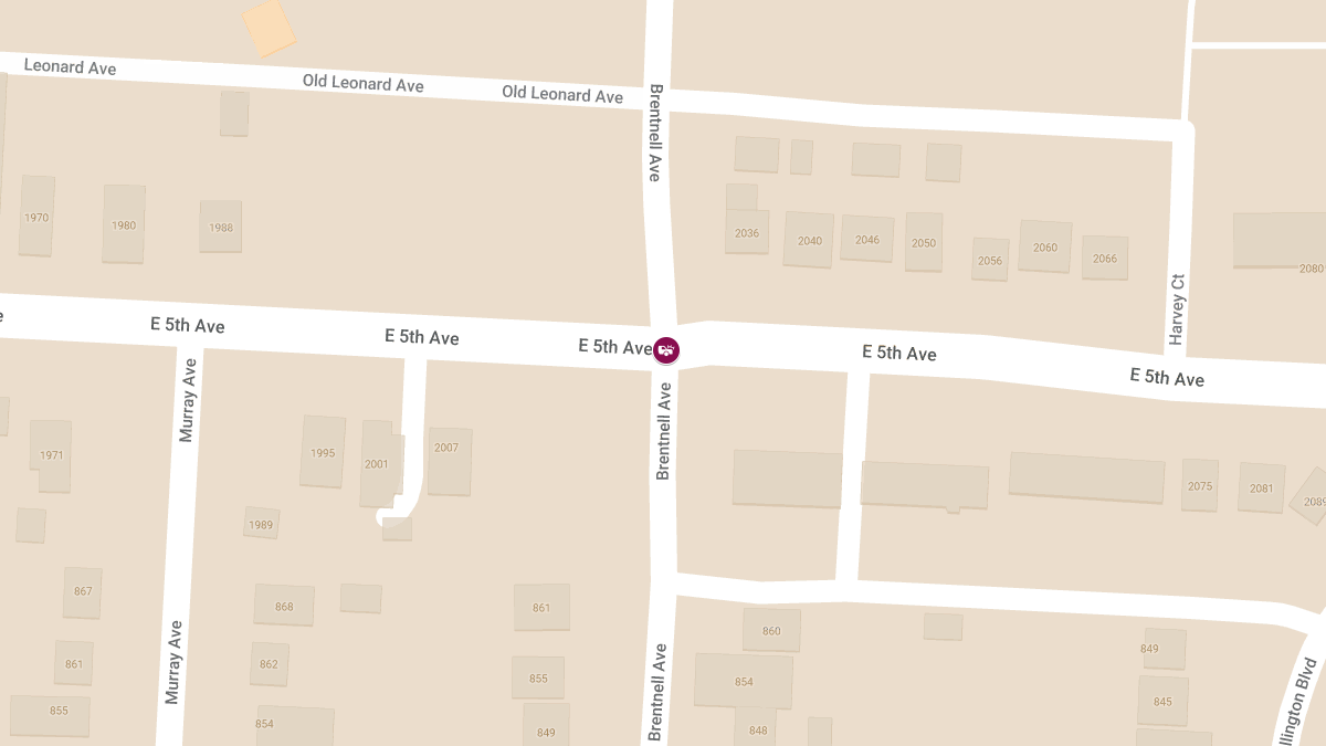 Crash with Injuries at E 5th Ave & Brentnell Ave