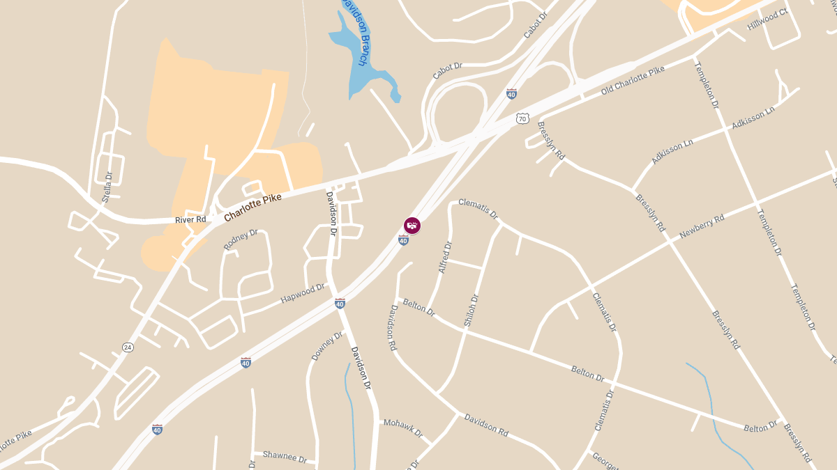 Crash with Injuries at Exit 201 on I-40 W near Charlotte Pike