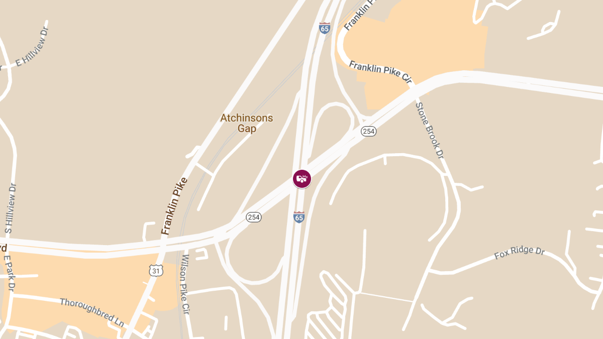 Crash with Injuries at Exit 92 I-65 S and Old Hickory Blvd