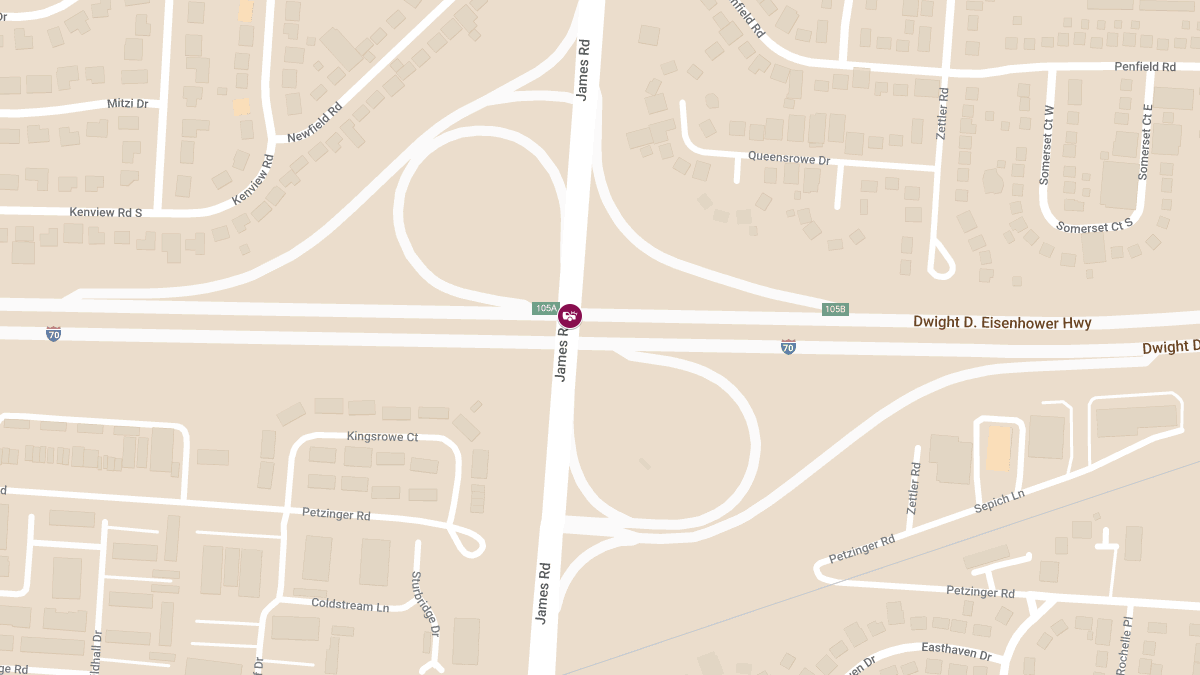 Crash with Injuries on I-70 W at S James Rd