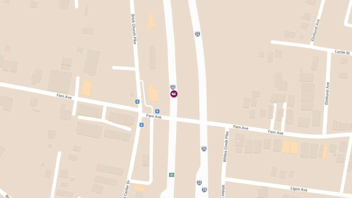 Injury Collision on I-65 N Between Trinity Ln and I-65 Split