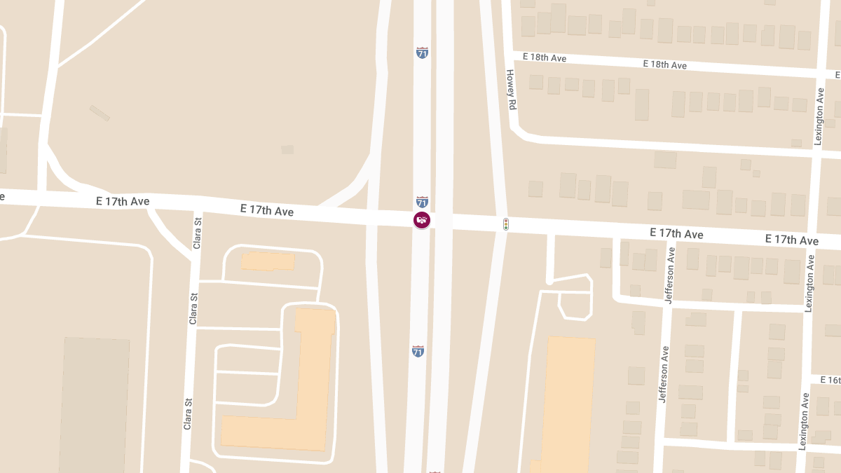 Injury Collision on I-71 Southbound at E 17th Ave near Ohio Expo Center