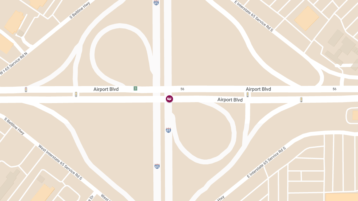 Major Car Crash Cleared on I-65 SB at Exit 3/Airport Blvd