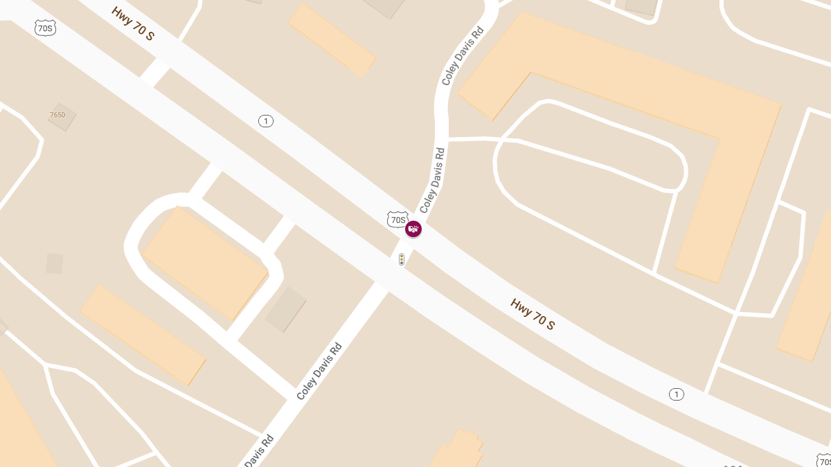 Motor Vehicle Collision with Injuries at Coley Davis Rd & Highway 70 S